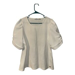 Calvin Klein White Textured Balloon Sleeve Blouse, Womens Large (Approx)